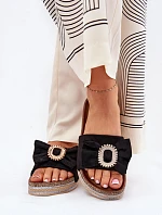 Dámské Sandały Na Platformě S Mašlí A Dekorativní Broží Černé Lenela