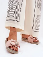 Dámské Pantofle Na Platformě S Mašlí A Ozdobnou Broží Růžové Lenela