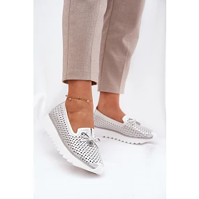 Dámské Kožené Polobotky S  Z Přírodní Kůže D&A Stříbrné model 21690917 - S.Barski