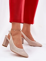 Děrované Sandály S Špičatými Nosy Na Podpatku Béžové Sergio Leone SK163