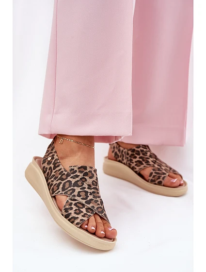 model 21694328 Kožené Sandály Dámské Leopardí Hnědé - Zazoo