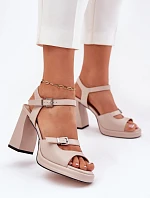 Dámské Kožené Sandály Na Podpatku Vinceza 77110 Béžové