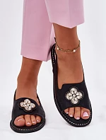 Dámské Sandály Na Plochém Podpatku S Ozdobným Detalem S.Barski KV51-080 Černé