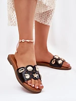 Dámské Sandály Na Ploché Podpatky Se Zlatými Přezkami Černé Nalothiel