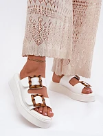 Eko Kožené Sandály Dámské Na Platformě S Přezkami Bílé Xanivia