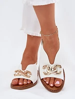 Dámské Sandály Na Plochém Podpatku Se Zlatou Dekorací Bílé Amelira