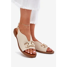 Dámské sandály na plochém podpatku se zlatou ozdobou béžové Amelira