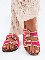 Háčkované Dámské Pantofle Se Zlatými Přezkami Fuchsie Fenira