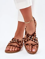 Dámské sandály na plochém podpatku se zlatými hroty panterka Zanira