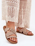 Dámské Sandály Na Plochém Podpatku Se Zlatými Hroty Béžové Zanira