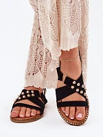 Dámské sandály na plochém podpatku se zlatými hroty černé Zanira