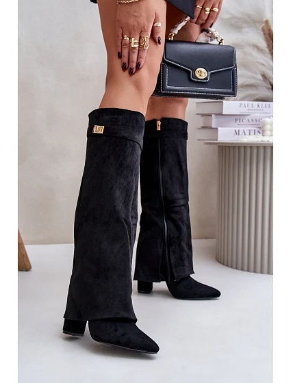 Kozačky Eko Velur Podpatky Na Zip Zateplené  Béžové model 21704753 - Boto