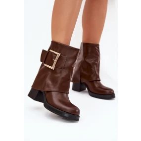 Dámské Zateplené Boty Na Podpatku Se Zlatou Sponou Hnědé Milira Dámské Zateplené Boty Na Podpatku Se Zlatou Sponou Hnědé Milira