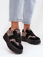 Semišové zateplené dámské tenisky na masivní platformě Vinceza 66841 Panterka Černé