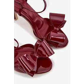 Lakované sandály na podpatku s mašlí Bordó Noliva Lakované sandály na podpatku s mašlí Bordó Noliva