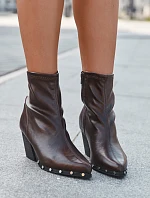 Dámské cowboy boty z eko kůže na sloupku hnědé Abrielle