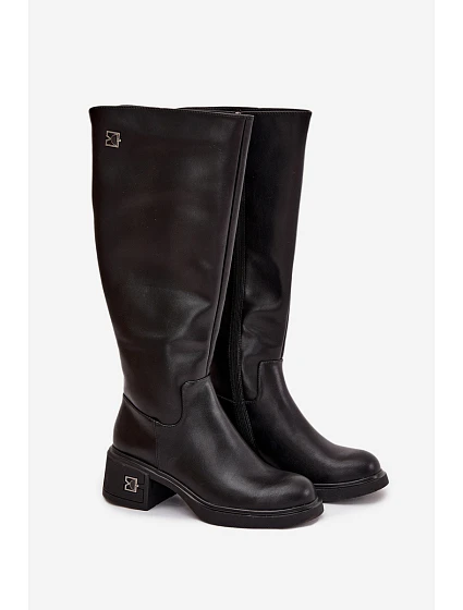 Kožené dámské kozačky na nízkém podpatku vyhřívané model 21710515 černé - VINCEZA