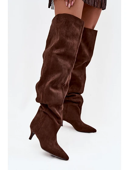 Nafukovací dámské kozačky na jehlovém podpatku čokoládové model 21713446 - Boto