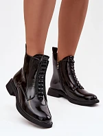 Lakované dámské kozačky z přírodní kůže D&A MR52-108 Černé