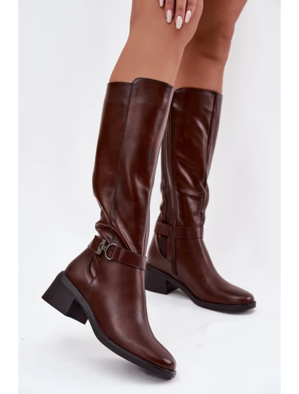 Zateplené dámské kozačky na klínku se řemínkem Sergio Leone KZ25826 hnědé Zateplené dámské kozačky na klínku se řemínkem Sergio Leone KZ25826 hnědé