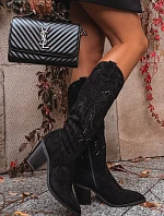 Dámské kozačky s podpatkem z eko semiše Černé Coretta