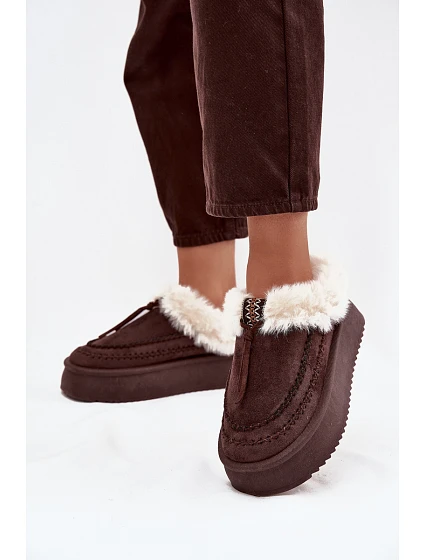 Dámské sněhule s kožíškem na platformě čokoládové model 21714860 - Boto