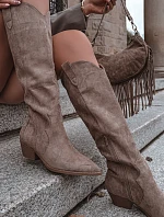 Eko semišové kozačky kovbojky dámské na podpatku béžové Jenaya