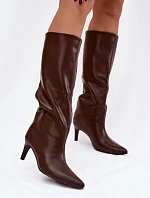 Dámské kozačky s vklouznutím vyhřívané na jehle čokoládové olivové