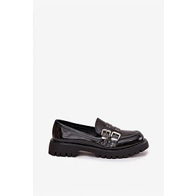 Kožené dámské mokasíny s pásky a přezkami Černé model 21744765 - Boto