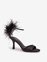 Sandály na jehlovém podpatku s peřím Černé Caelina