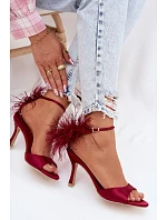 Sandály Na Podpatku S Péřím Bordové Caelina Sandály Na Podpatku S Péřím Bordové Caelina
