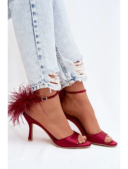 Sandály Na Podpatku S Péřím Bordové Caelina Sandály Na Podpatku S Péřím Bordové Caelina
