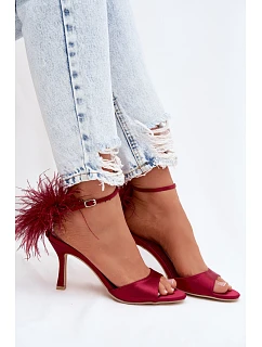 Sandály Na Podpatku S Péřím Bordové Caelina