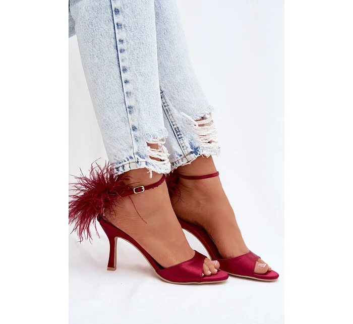 Sandály Na Podpatku S Péřím Bordové Caelina Sandály Na Podpatku S Péřím Bordové Caelina