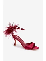 Sandály Na Podpatku S Péřím Bordové Caelina Sandály Na Podpatku S Péřím Bordové Caelina