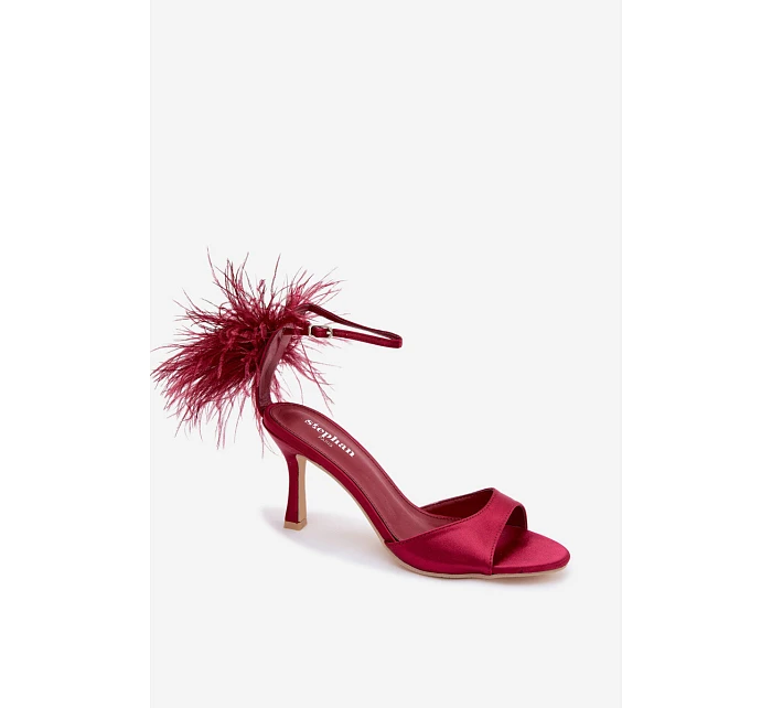 Sandály Na Podpatku S Péřím Bordové Caelina Sandály Na Podpatku S Péřím Bordové Caelina