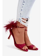 Sandály Na Podpatku S Péřím Bordové Caelina Sandály Na Podpatku S Péřím Bordové Caelina