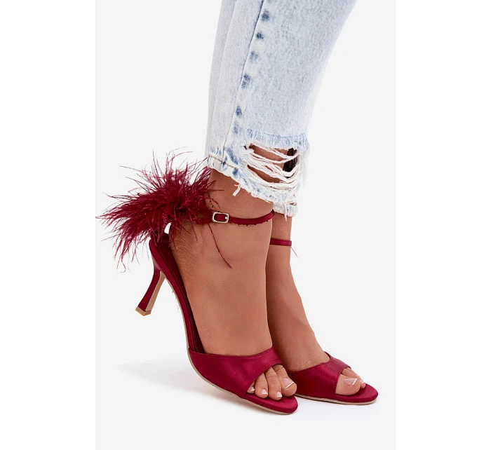 Sandály Na Podpatku S Péřím Bordové Caelina Sandály Na Podpatku S Péřím Bordové Caelina