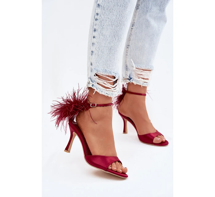 Sandály Na Podpatku S Péřím Bordové Caelina Sandály Na Podpatku S Péřím Bordové Caelina