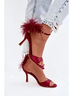 Sandály Na Podpatku S Péřím Bordové Caelina Sandály Na Podpatku S Péřím Bordové Caelina