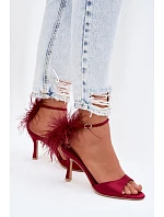 Sandály Na Podpatku S Péřím Bordové Caelina Sandály Na Podpatku S Péřím Bordové Caelina