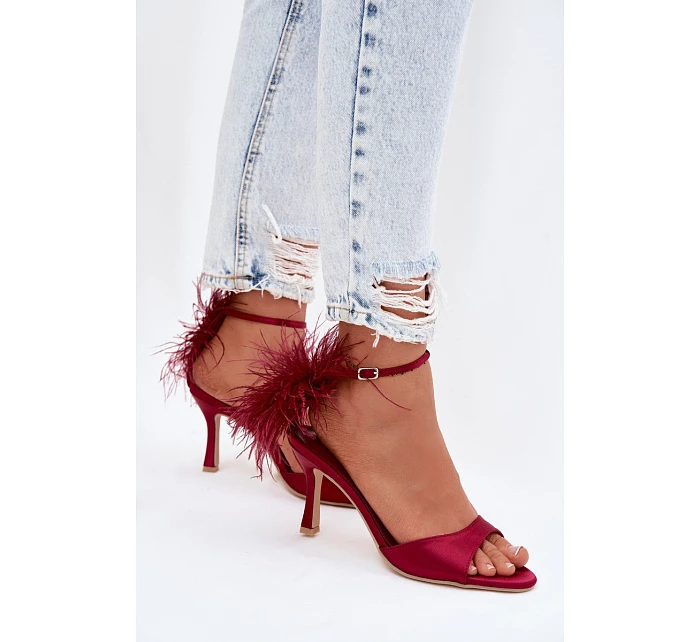 Sandály Na Podpatku S Péřím Bordové Caelina Sandály Na Podpatku S Péřím Bordové Caelina