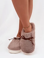 Kožešinové pantofle s mašlí khaki Minella