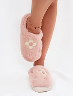 Kožešinové pantofle s květinami Růžové Selinne