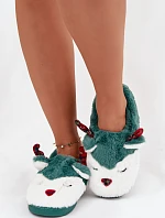 Vánoční dámské pantofle s motivem soba kožené zelené Orsella