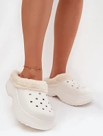 Pěnové dámské pantofle s kožešinou bílé Palvine