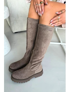 Zateplené dámské kozačky na platformě Big Star OO274722 béžové