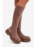 Zateplené dámské kozačky na platformě Big Star OO274722 béžové Zateplené dámské kozačky na platformě Big Star OO274722 béžové