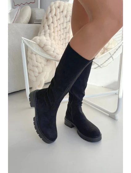 Dámské kozačky z eko semiše černé model 21821828 - Boto Dámské kozačky z eko semiše černé model 21821828 - Boto