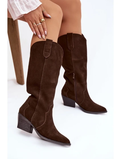 Kožené Semišové Kozačky Dívčí Čokoládové model 21834797 - Boto